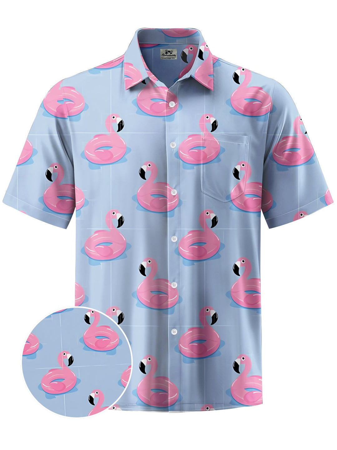 Alohadaddy® Hawaiian Flamingo Art Print Chest Pocket Mens Short Sleeve Shirt Big &amp; Tall