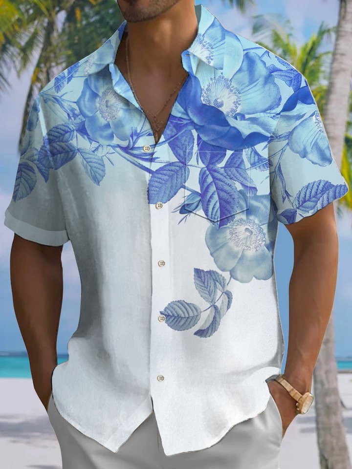 Alohadaddy® Casual Flowers Gradient Art Print Chest Pocket Men&