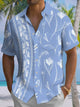 Alohadaddy® Casual Stripes Floral Art Print Chest Pocket Men's Short Sleeve Shirt Big & Tall