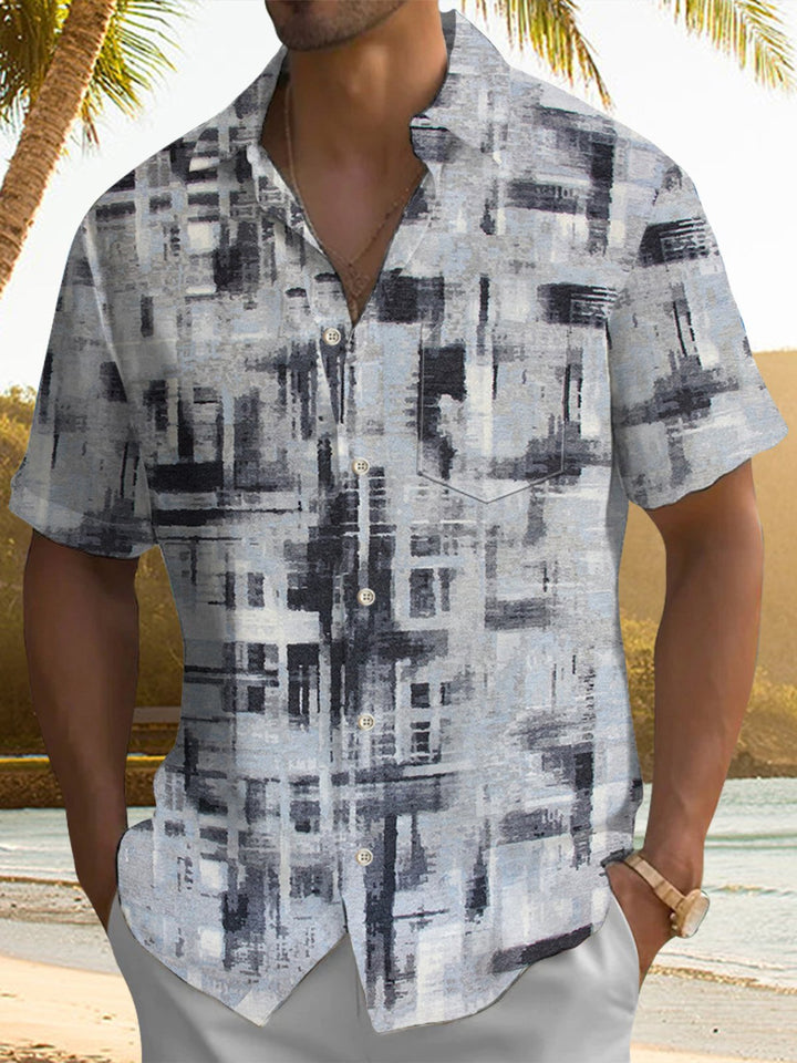 Alohadaddy® Vintage Casual Geometric Art Print Chest Pocket Men&