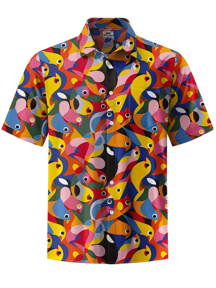 Alohadaddy® Casual Bird Geometric Art Print Chest Pocket Men&
