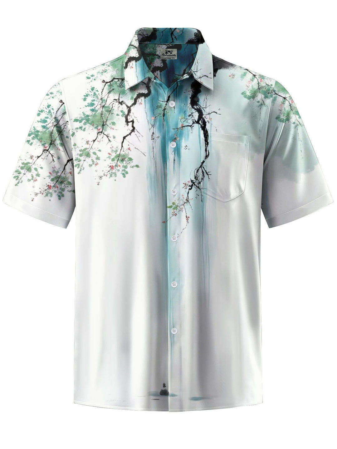 Alohadaddy® Casual Plants Ink Painting Chest Pocket Men&