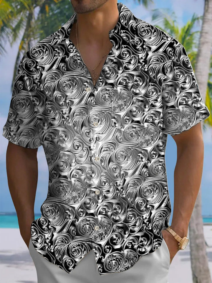 Alohadaddy® Hawaii Metallic Art Print Chest Pocket Men&