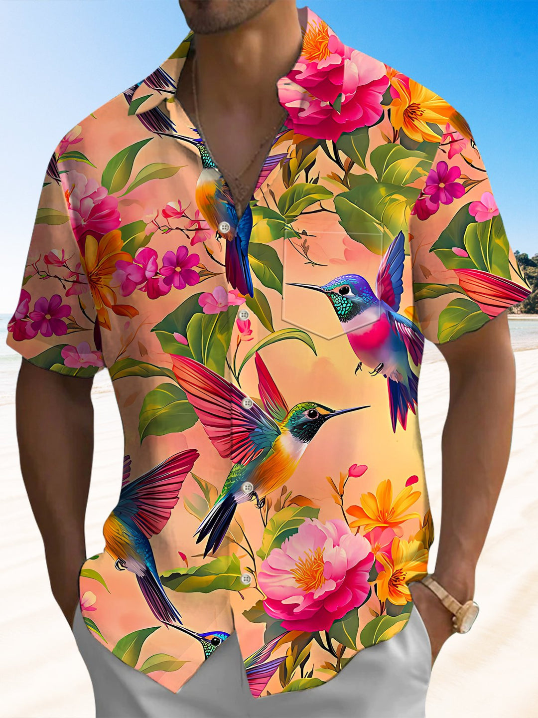 Alohadaddy® Hawaiian Bird Art Print Chest Pocket Men&