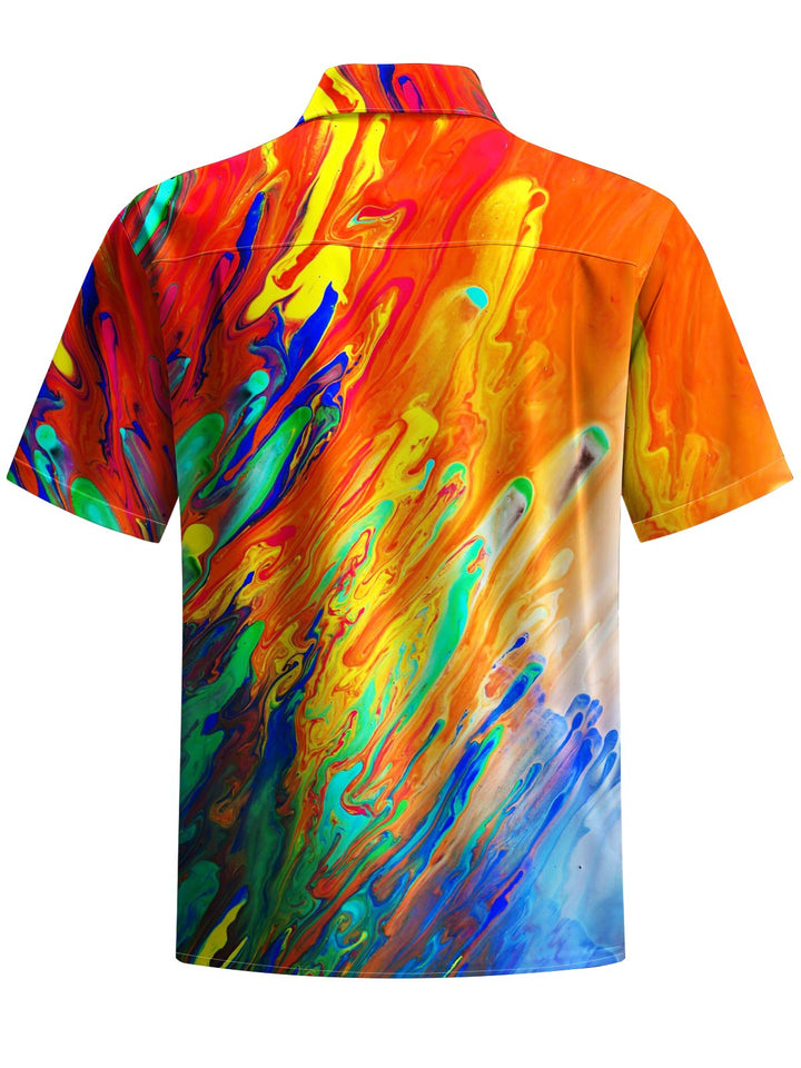 Alohadaddy® Vintage Abstract Texture Gradient Print Art Chest Pocket Men&