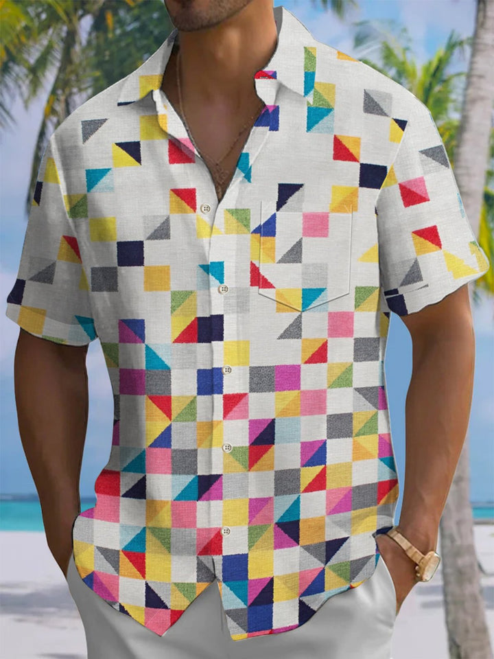 Alohadaddy® Casual Geometric Art Print Chest Pocket Men&