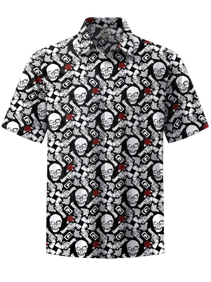 Alohadaddy® Casual Skull Art Print Chest Pocket Men&