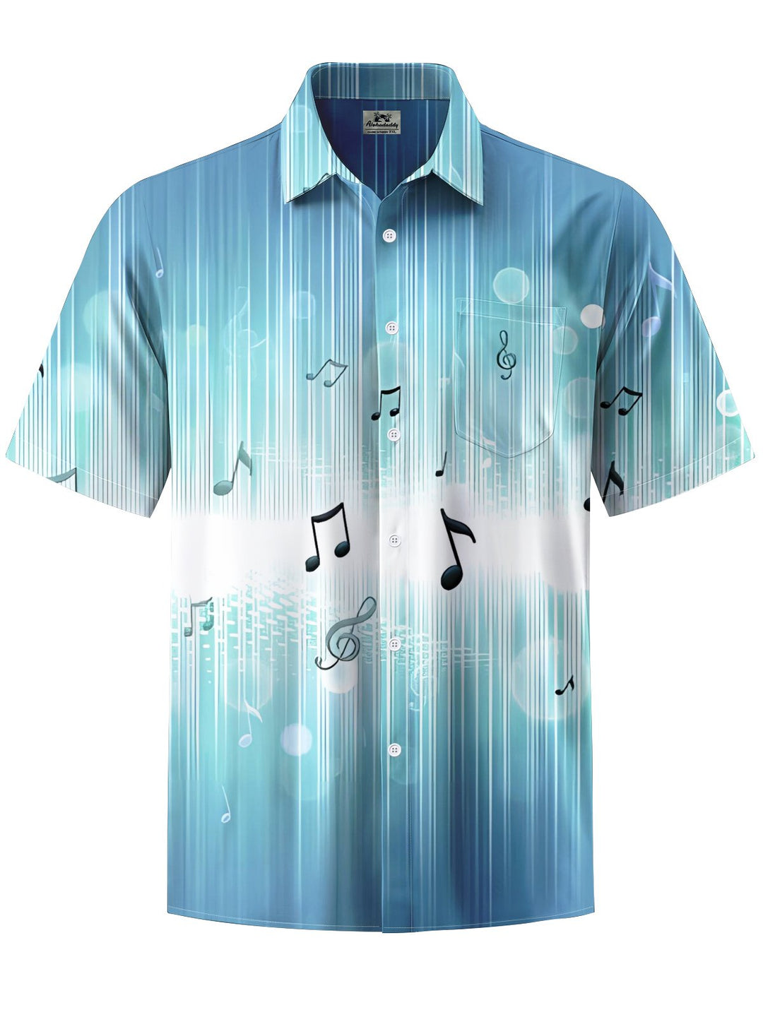 Alohadaddy® Hawaiian Stripe Musical Notes Print Art Chest Pocket Men&