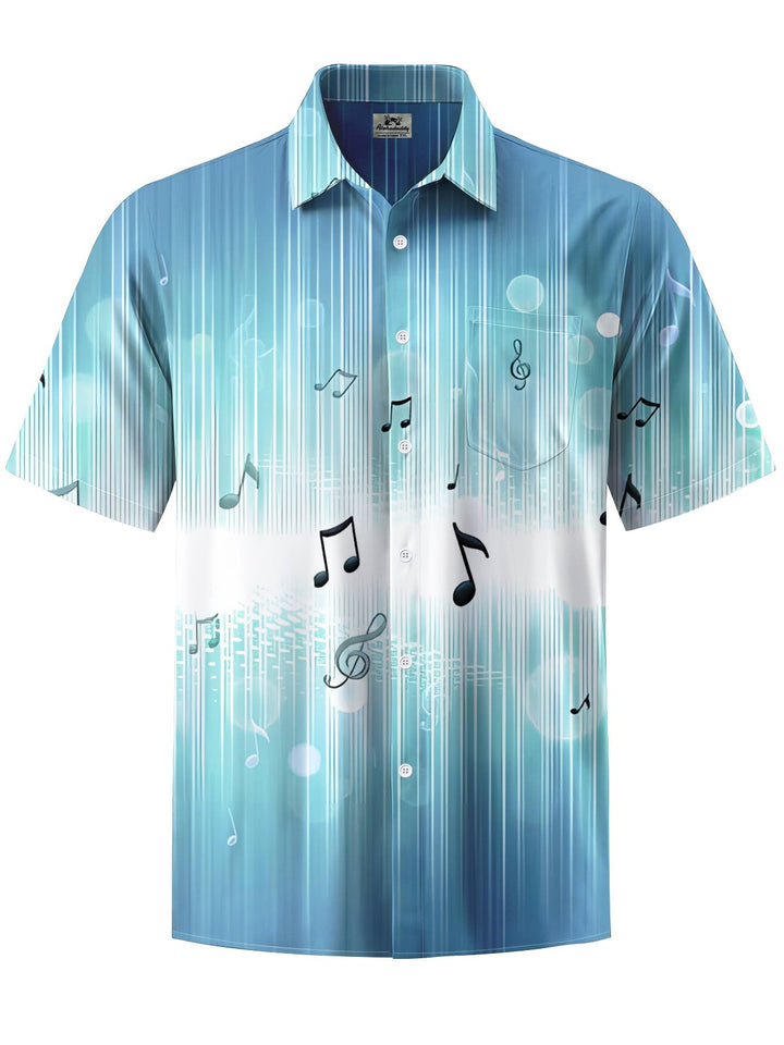 Alohadaddy® Hawaiian Stripe Musical Notes Print Art Chest Pocket Men&