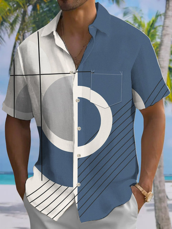 Alohadaddy® Casual Geometric Art Print Moisture-Wicking Chest Pocket Men&