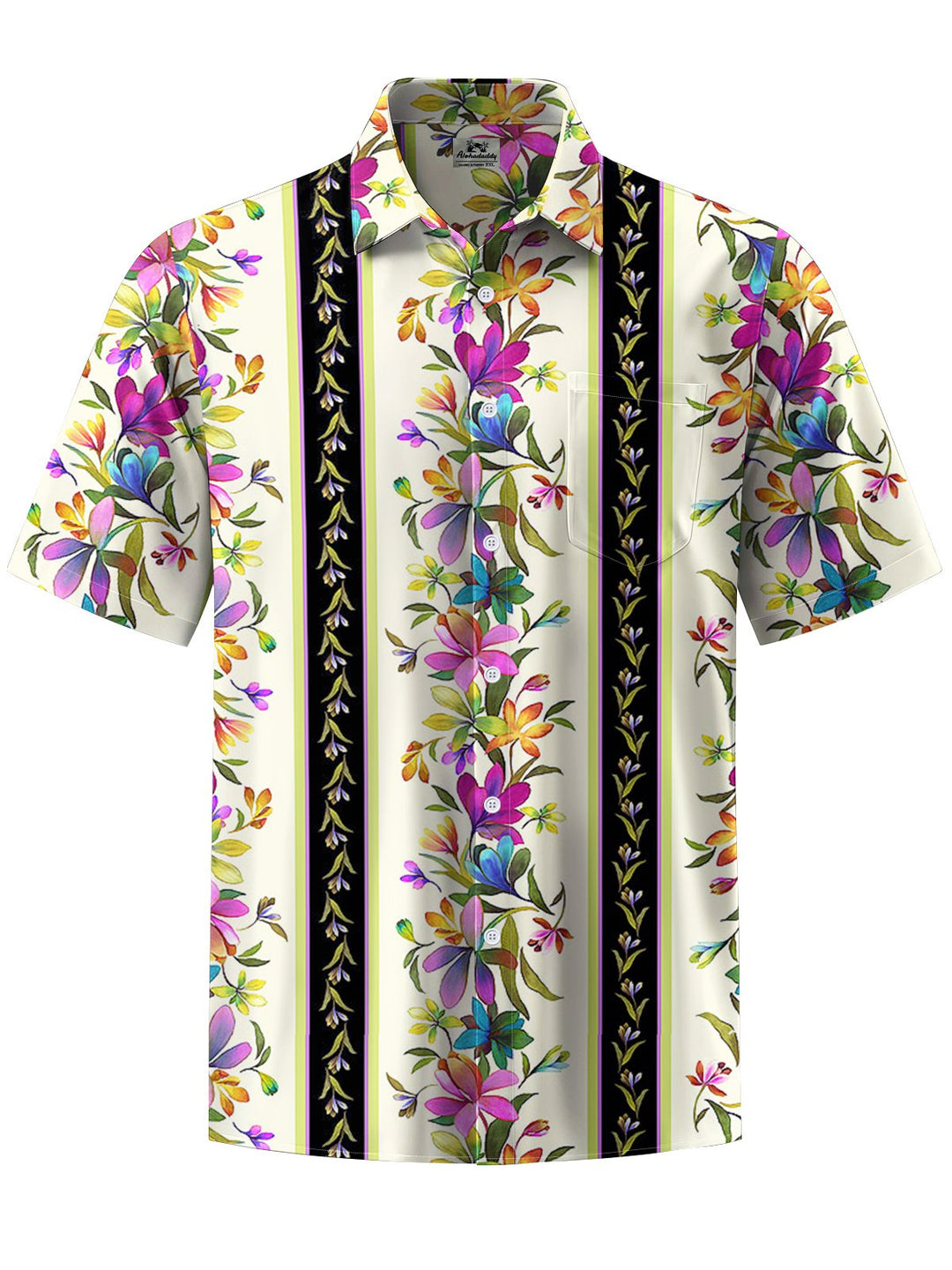 Alohadaddy® Hawaiian Floral Stripe Art Print Chest Pocket Men&