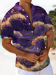Alohadaddy® Casual Hawaiian Wave Art Print Chest Pocket Men's Short Sleeve Shirt Big & Tall