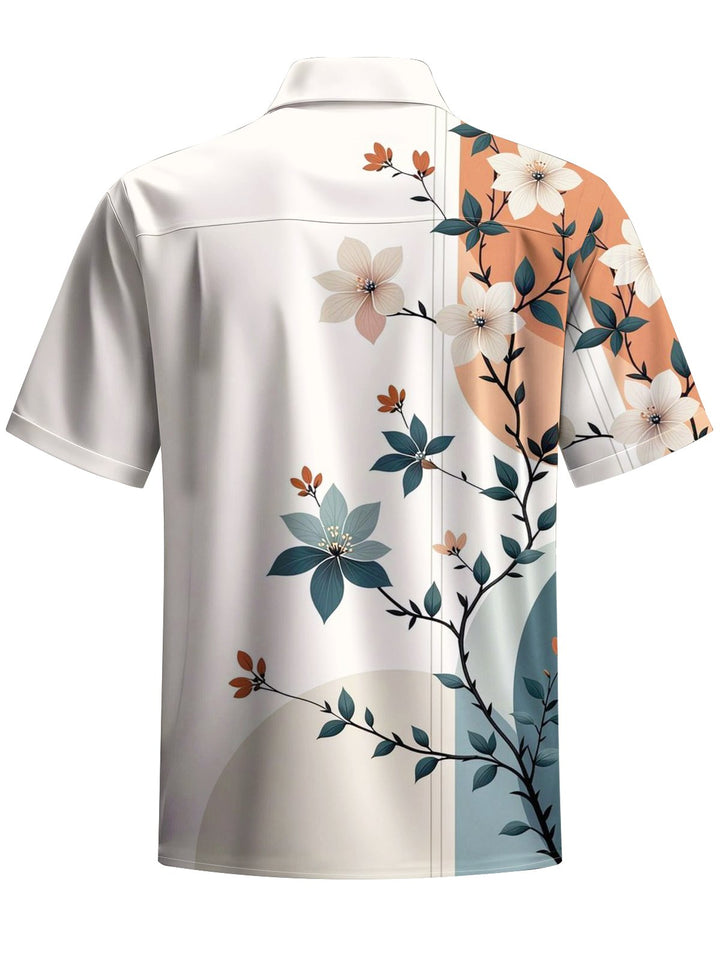 Alohadaddy® Casual Floral Stripe Art Print Chest Pocket Men&