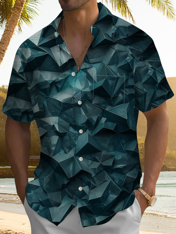 Alohadaddy® Vintage 3D Geometric Art Print Chest Pocket Stretch Men&