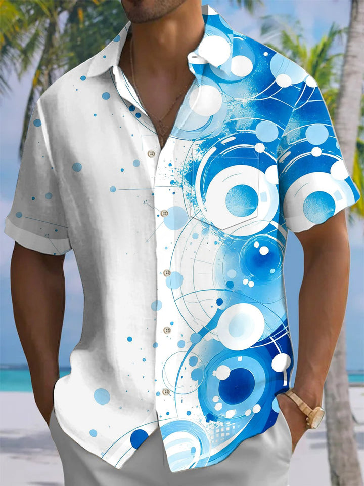 Alohadaddy® Casual Geometric Art Print Chest Pocket Men&