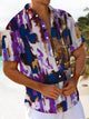 Alohadaddy® Retro Abstract Smudge Print Art Men's Short Sleeve Stretch Shirt Big & Tall