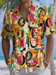 Alohadaddy® Retro Geometric Art Print Chest Pocket Stretch Men's Short Sleeve Shirt Big & Tall