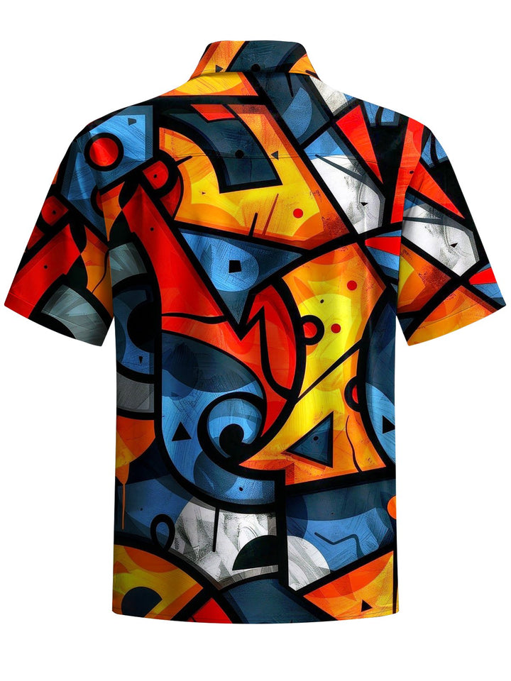 Alohadaddy® Retro Geometric Graffiti Art Print Chest Pocket Men&