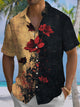 Alohadaddy® Vintage Contrast Floral Art Print Stretch Men's Short Sleeve Shirt Big & Tall