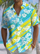 Alohadaddy® Hawaiian Hibiscus Flower Art Print Chest Pocket Stretch Men's Short Sleeve Shirt Big & Tall