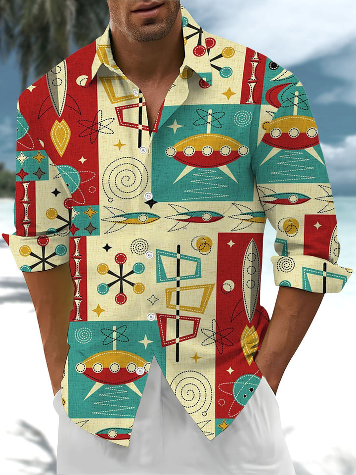 Alohadaddy® Retro Geometric Cartoon Art Print Pocket Stretch Men&