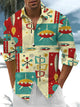 Alohadaddy® Retro Geometric Cartoon Art Print Pocket Stretch Men's Long Sleeve Shirt Big & Tall