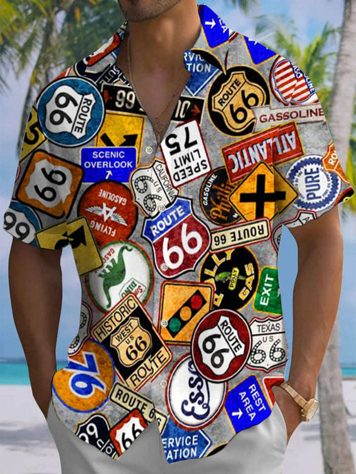 Alohadaddy® Vintage Badge Route 66 Art Print Pocket Stretch Men&