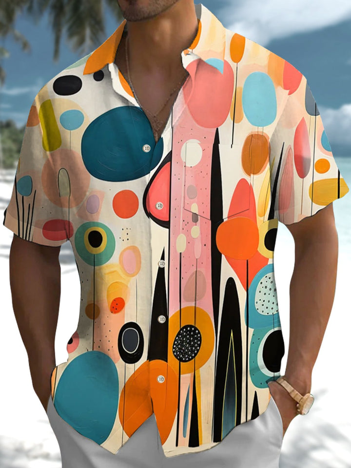 Alohadaddy® Retro Geometric Print Button Pocket Stretch Men&