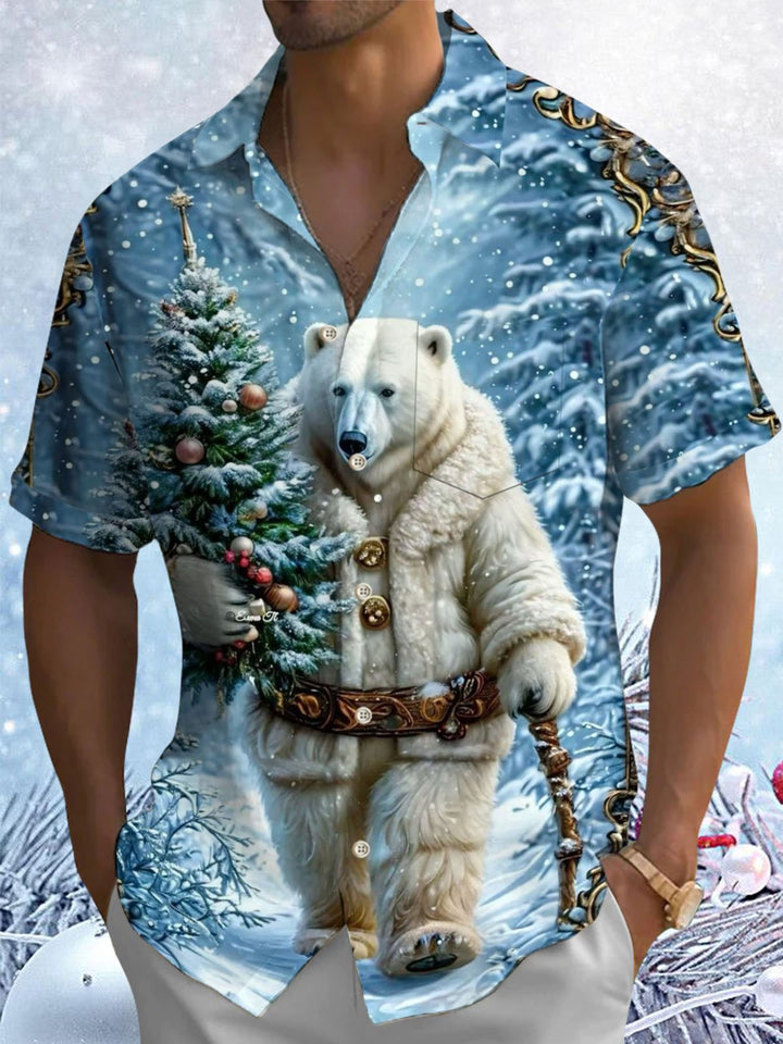 Alohadaddy® Christmas Christmas Tree White Bear Printed Pocket Elastic Button Men&
