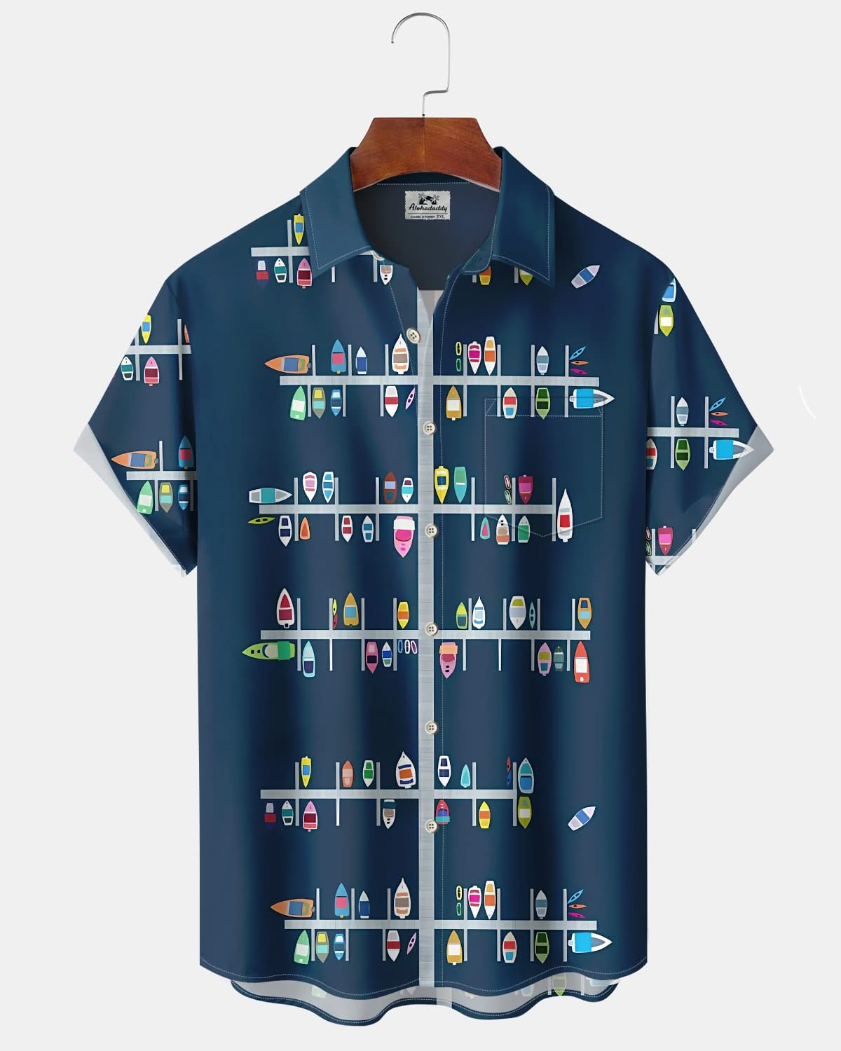 Alohadaddy® Vintage Geometric Harbor Print Pocket Stretch Button Men's Long Sleeve Shirt Big & Tall