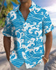 Alohadaddy® Hawaiian Retro Wave Print Pocket Stretch Men's Short Sleeve Shirt Big & Tall