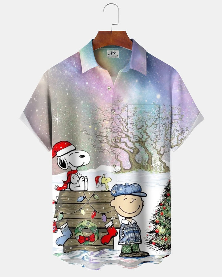Alohadaddy® Christmas Cartoon Print Pocket Button Men&