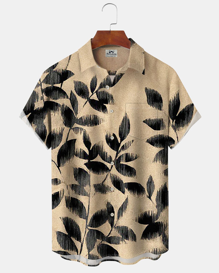 Alohadaddy® Vintage Leaf Art Print Stretch Button Pocket Men&
