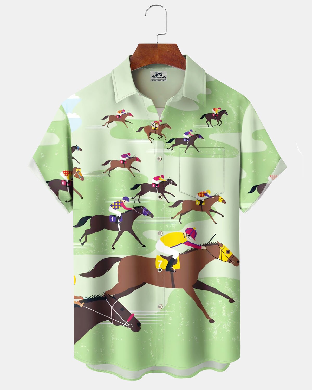 Alohadaddy® Casual Equestrian Print Art Pocket Stretch Men's Short Sleeve Shirt Big & Tall