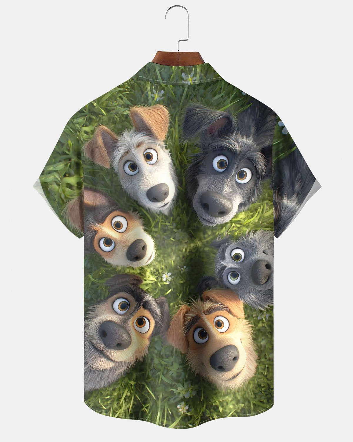 Alohadaddy® Casual Animal Dog Print Artistic Stretch Pouch Button Men's Short Sleeve Shirt Big & Tall