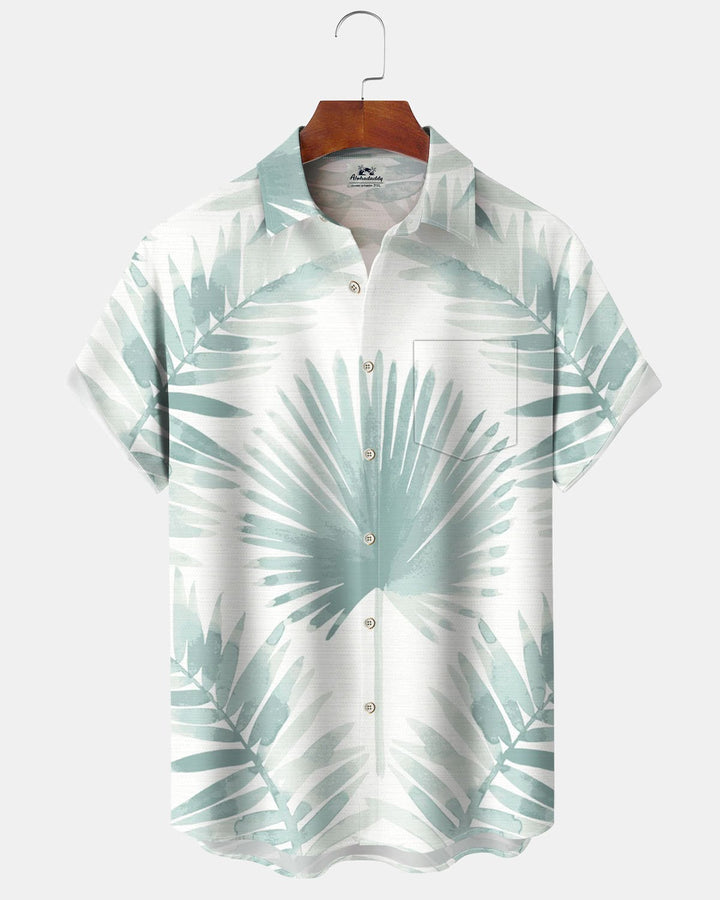Alohadaddy® Hawaiian Palm Leaf Print Art Pocket Button Men&