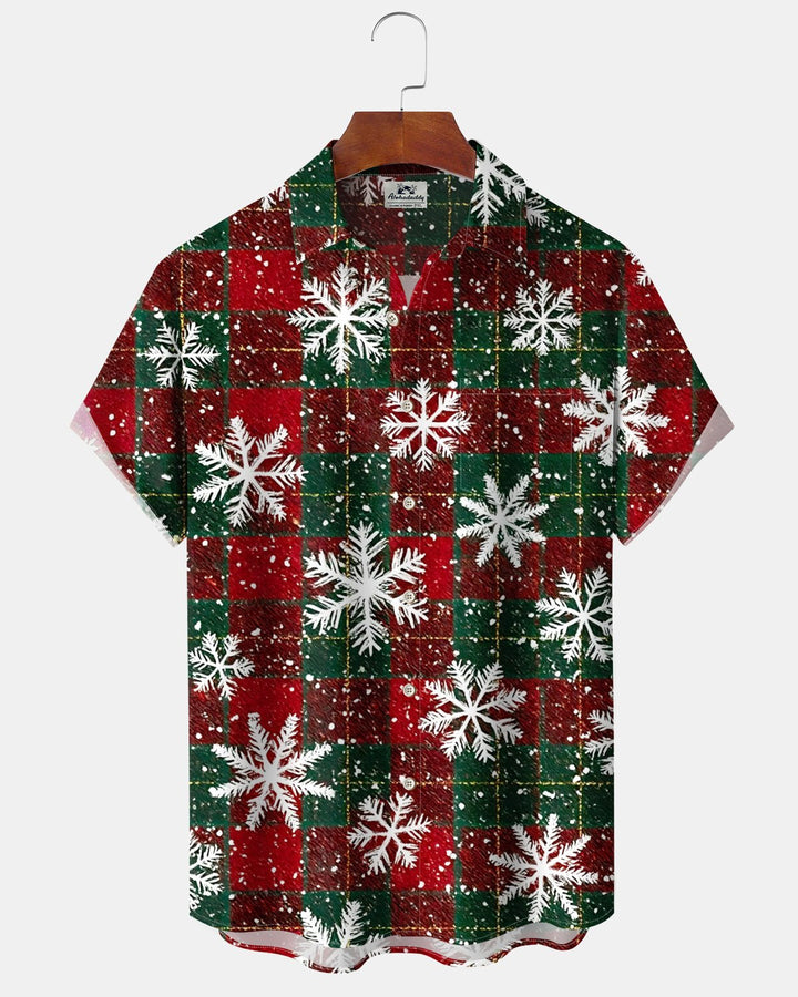 Alohadaddy® Holiday/Christmas Print Button-Down Short-Sleeve Shirt with Pocket for Men