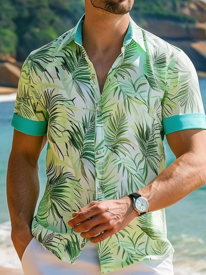 Camisa de manga corta con bolsillo y botones para hombre, con estampado digital 3D de hojas de plantas hawaianas de Alohadaddy, talla grande y alta