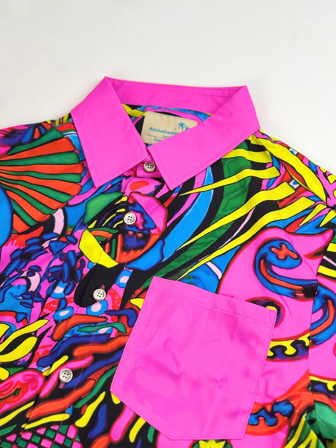 Alohadaddy Vintage Abstract Art Texture Print Chest Pocket Shirt Plus Size Men&