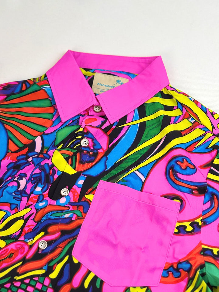 Alohadaddy Vintage Abstract Art Texture Print Chest Pocket Shirt Plus Size Men&