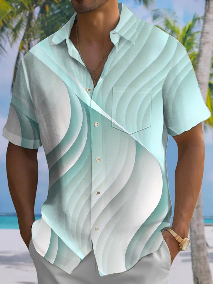 Alohadaddy® Casual Abstract Texture Print Chest Pocket Stretch Moisture Wicking Men&