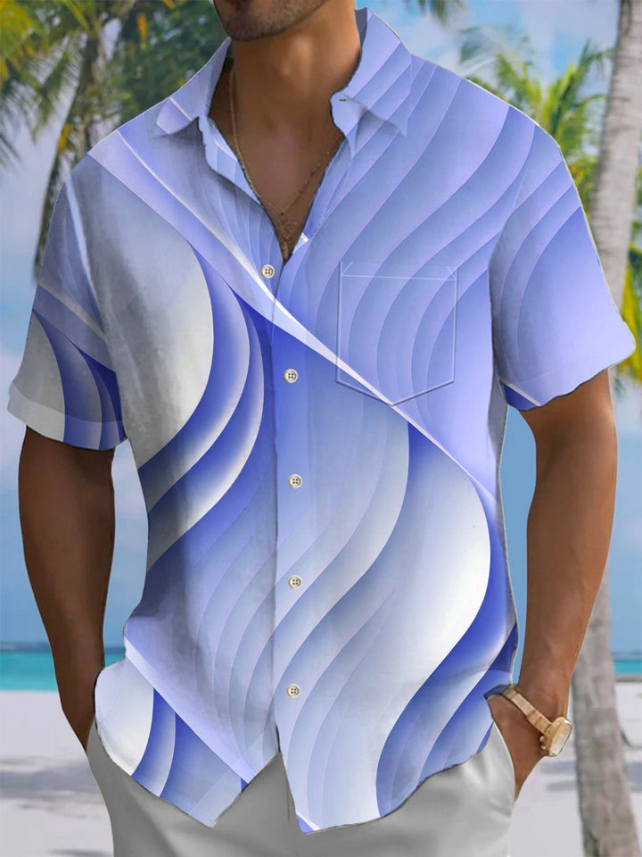 Alohadaddy® Casual Abstract Texture Print Chest Pocket Stretch Moisture Wicking Men&