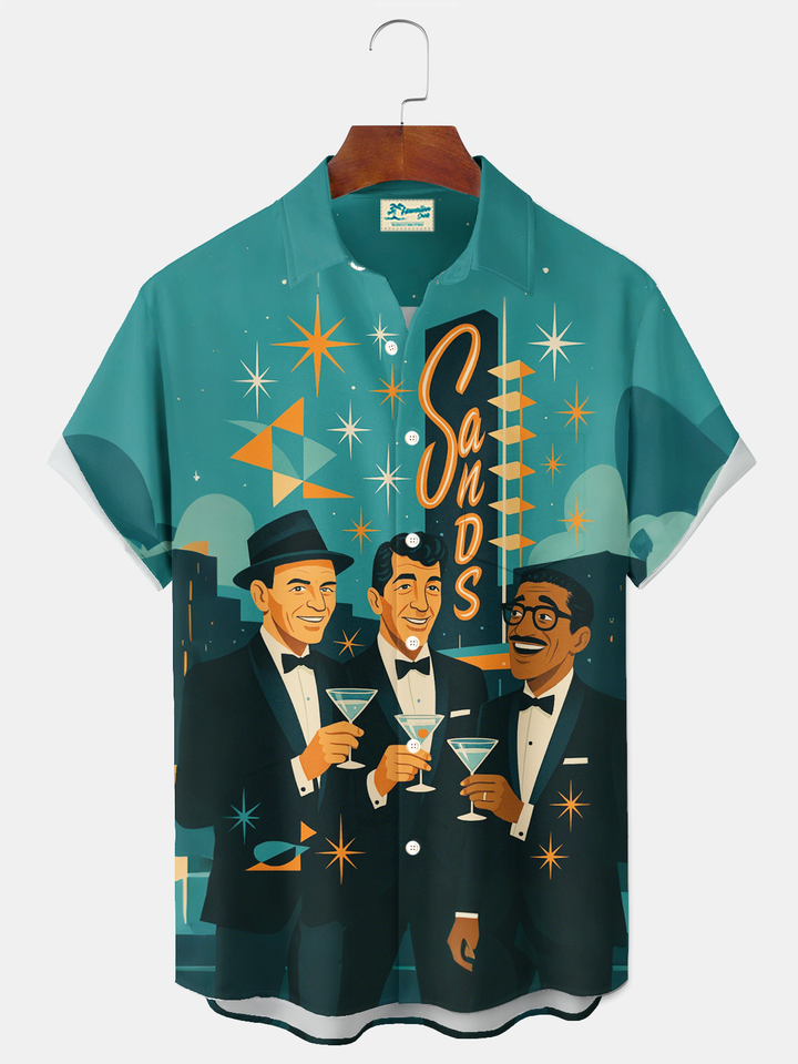 Alohadaddy® Vintage Music Rat Pack Graphic Print Men&