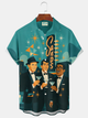 Alohadaddy® Vintage Music Rat Pack Graphic Print Men's Button Pocket Short Sleeve Shirt Big & Tall