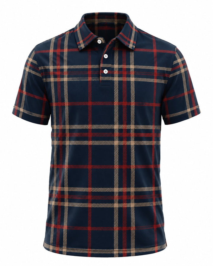 Men’s Basic Casual Checkered pattern Retro Print Button Down Polo Short-Sleeve Big &amp; Tall