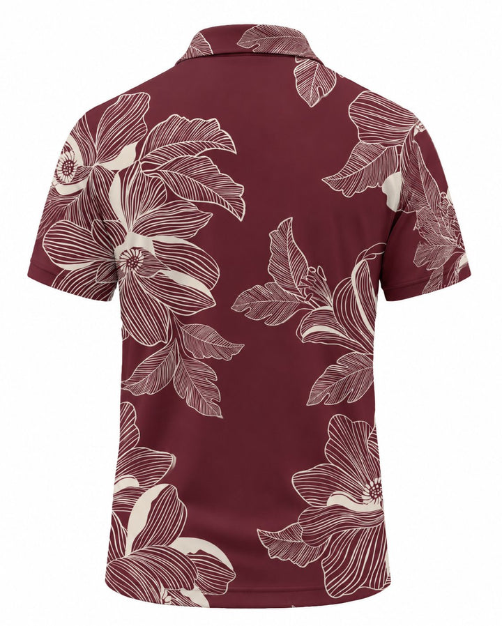 Men’s Basic Casual Flowering and plants Retro Print Button Down Polo Short-Sleeve Big &amp; Tall