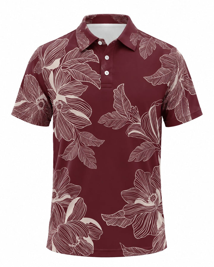 Men’s Basic Casual Flowering and plants Retro Print Button Down Polo Short-Sleeve Big &amp; Tall