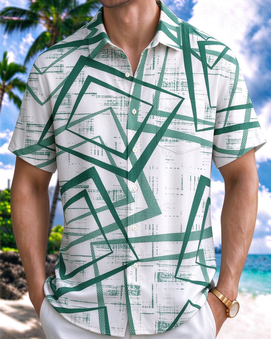 Alohadaddy® Casual Abstract Geometric Print Men&