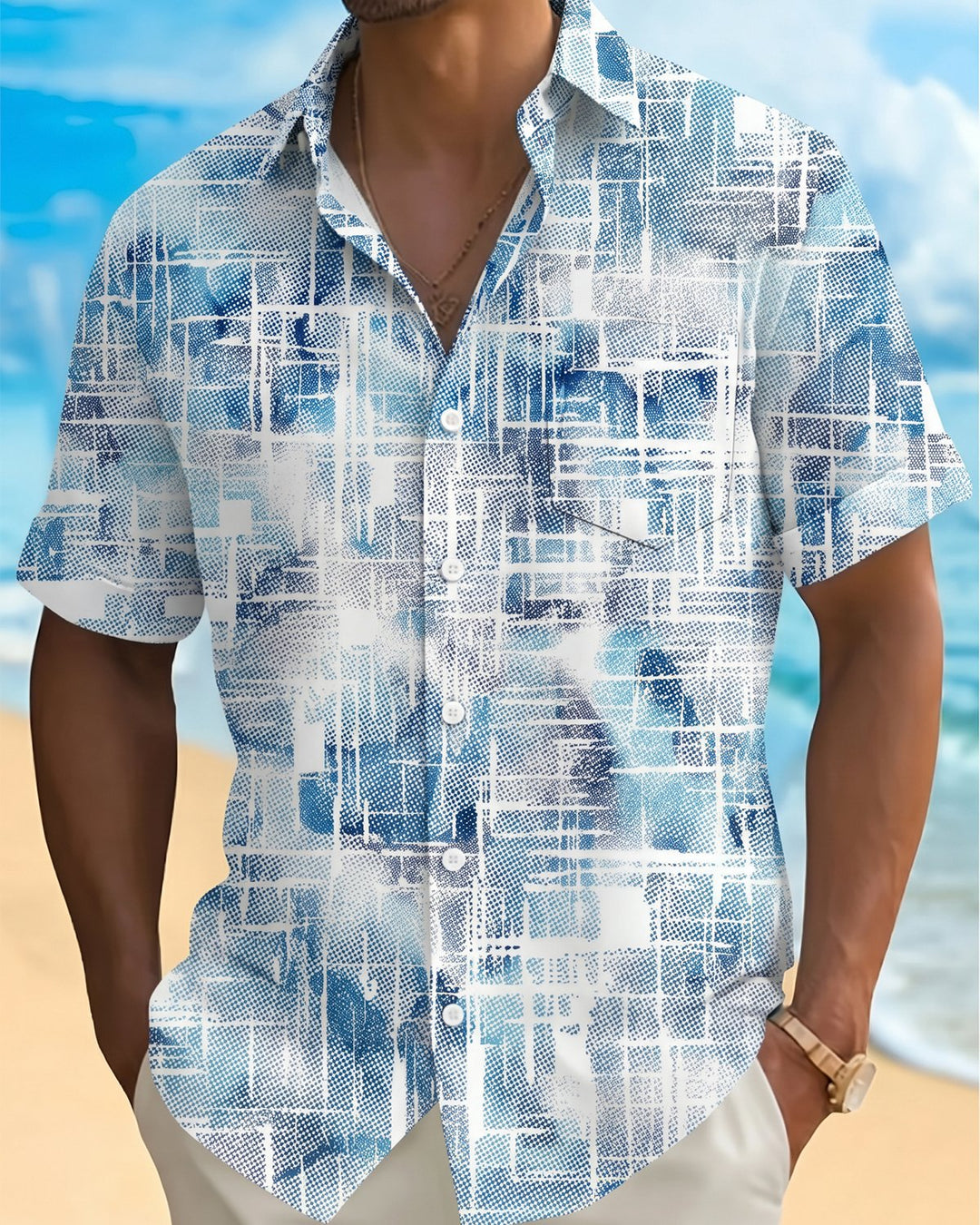 Alohadaddy® Casual Geometric Abstract Stripe Art Print Men&