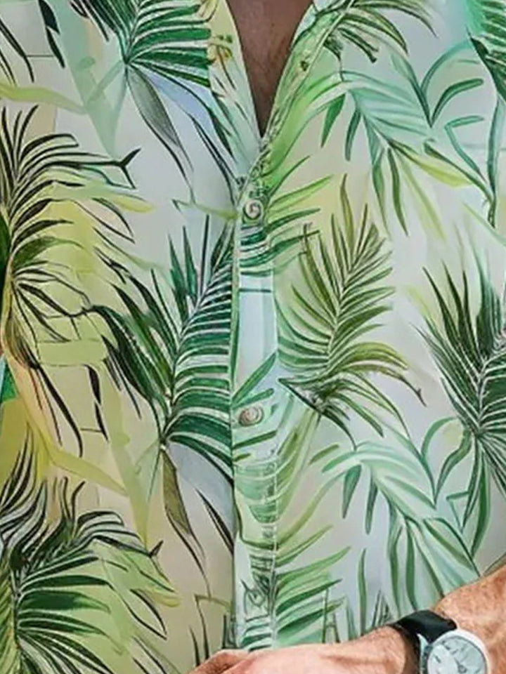 Camisa de manga corta con bolsillo y botones para hombre, con estampado digital 3D de hojas de plantas hawaianas de Alohadaddy, talla grande y alta